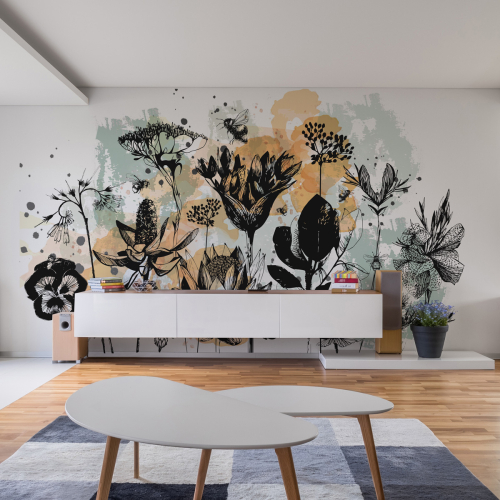 Panoramic wallpaper graphic floral pattern - Silowane Collection - Acte-Deco