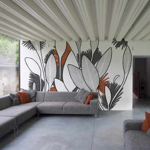 Panoramic wallpaper Graphic large leaves - Elisabeth Pesé Collection - Acte-Deco