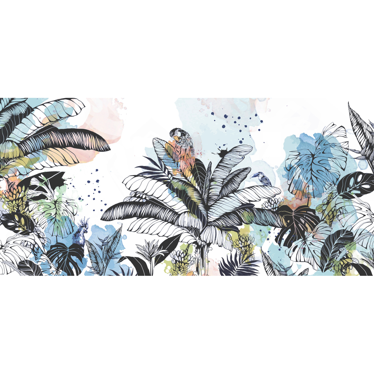 Panoramic wallpaper Jungle landscape and parrot - Collection Silowane - Acte-Deco