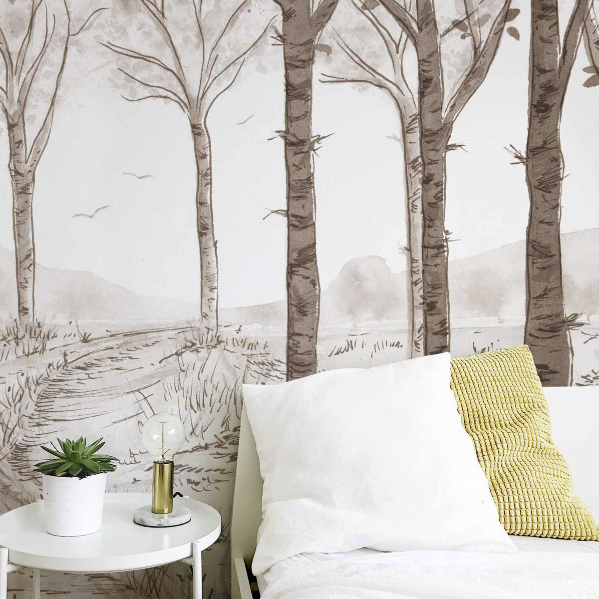 Papier peint panoramique paysage de forêt de bouleau - Collection Noëmie Krey - Acte-Deco