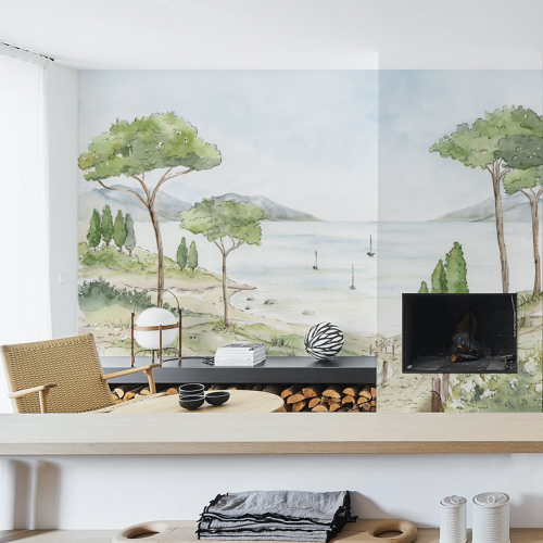 Papel pintado panorámico Paisaje de la Riviera Francesa - Colección Noëmie Krey - Acte-Deco