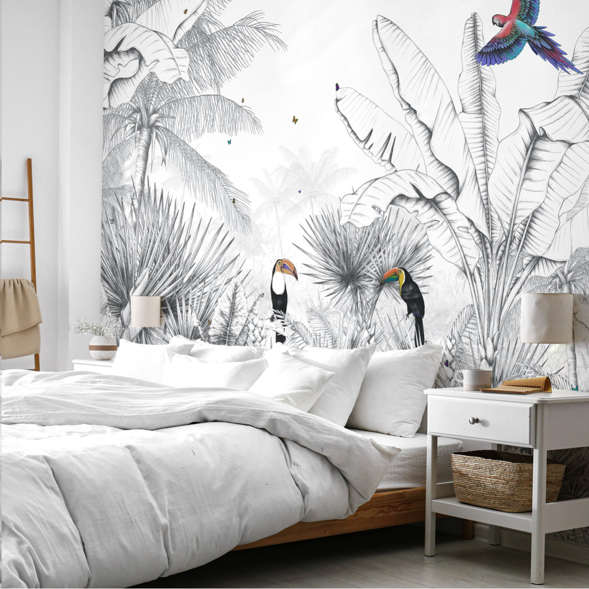 Papier peint panoramique - Paysage tropical - Noir et blanc