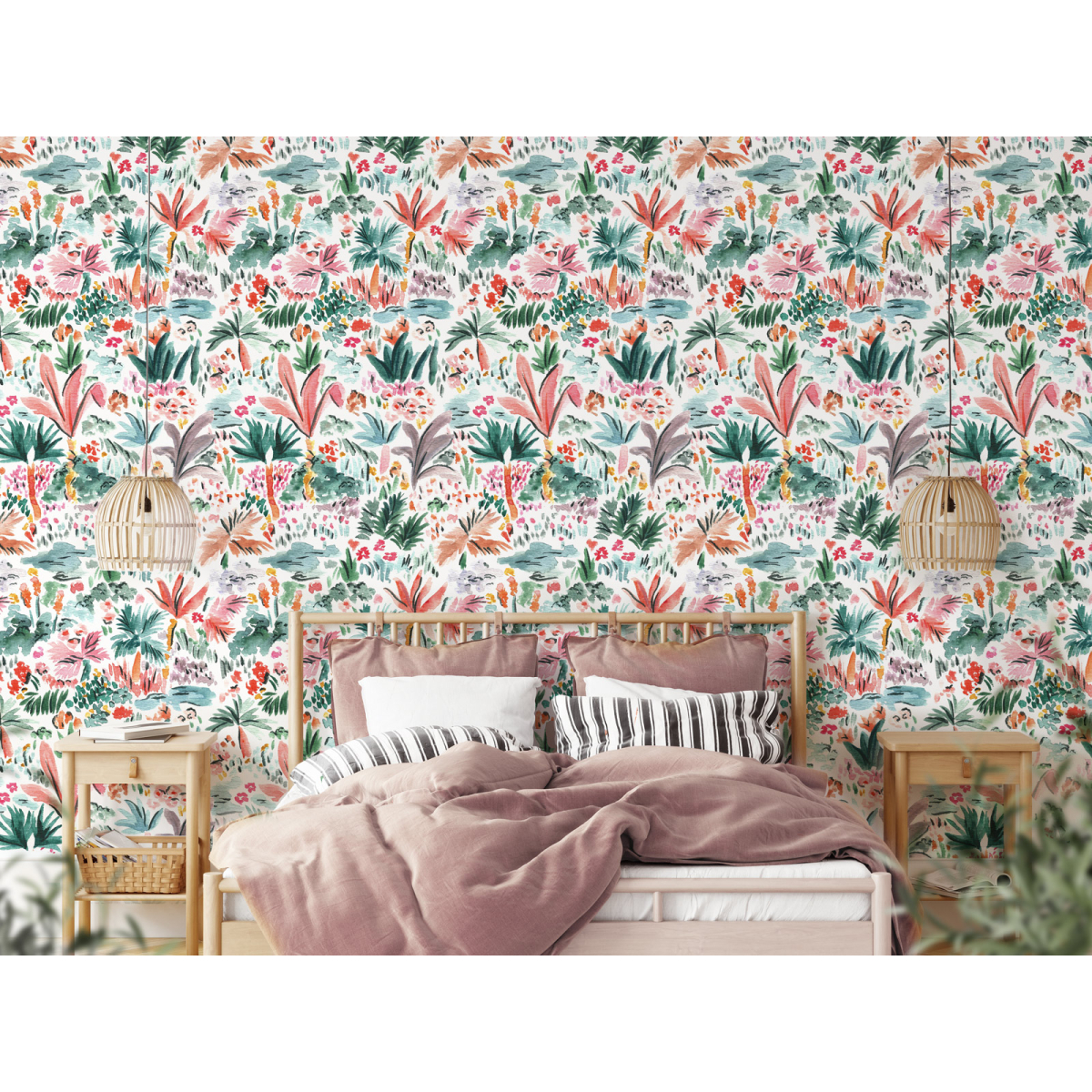 Panoramic wallpaper Watercolor vegetation pattern - Studio Cymé Collection - Acte-Deco