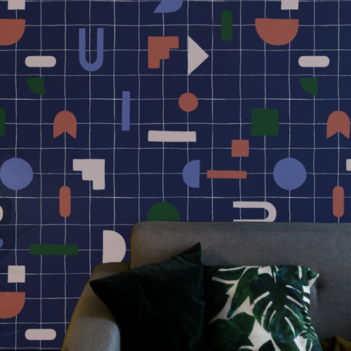 Panoramic wallpaper Grid and geometric shapes - Collection Studio Cymé - Acte-Deco