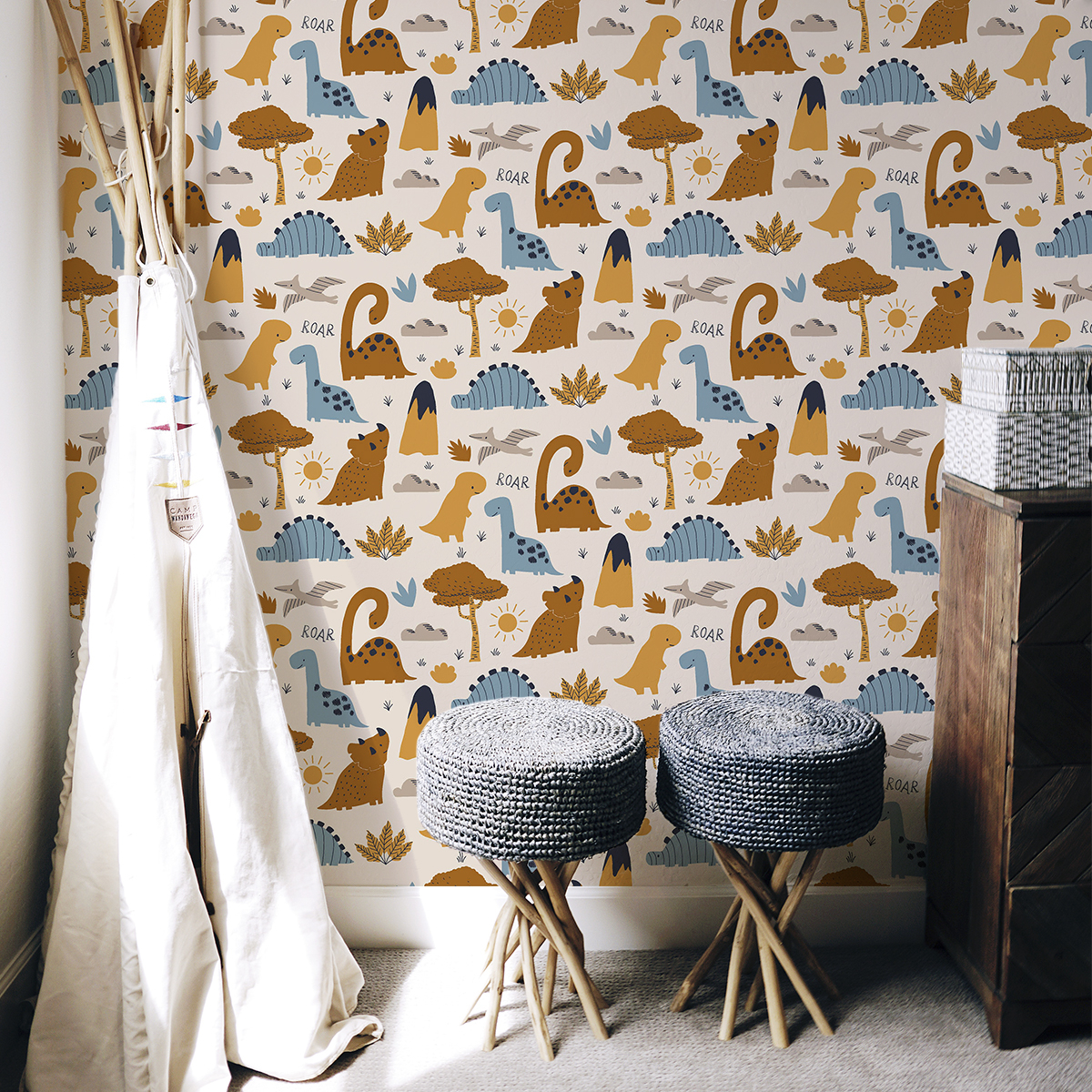 Panoramic children's wallpaper dinosaurs - Collection Émilie GAUVRIT - Acte-Deco