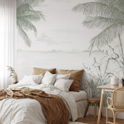 Panoramic wallpaper Tropical beach - Lulu au Crayon Collection - Acte-Deco