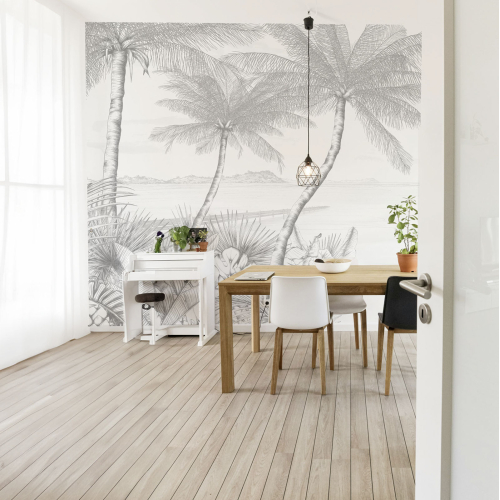 Panoramic wallpaper Tropical beach - Lulu au Crayon Collection - Acte-Deco