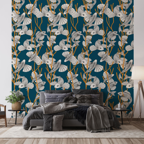 Panoramic wallpaper with carp patterns - Collection Alex & Marine - Acte-Deco