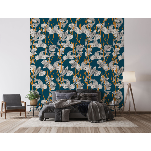 Panoramic wallpaper with carp patterns - Collection Alex & Marine - Acte-Deco