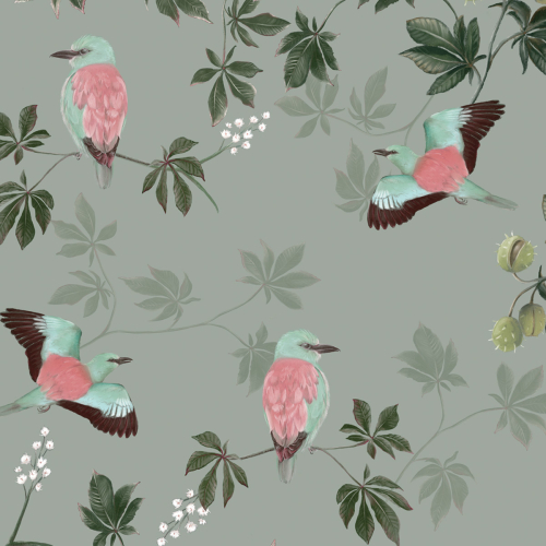 Panoramic wallpaper Motif oiseaux sous les marronniers - Collection Jessica LE DIVENAH - Acte-Deco