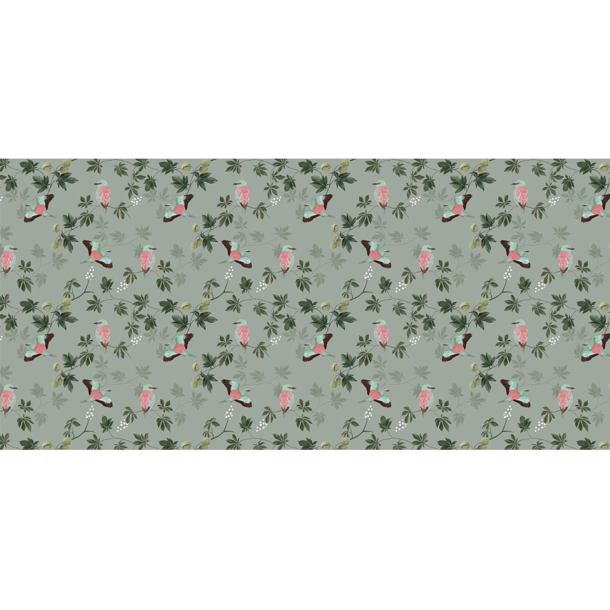 Panoramic wallpaper Motif oiseaux sous les marronniers - Collection Jessica LE DIVENAH - Acte-Deco