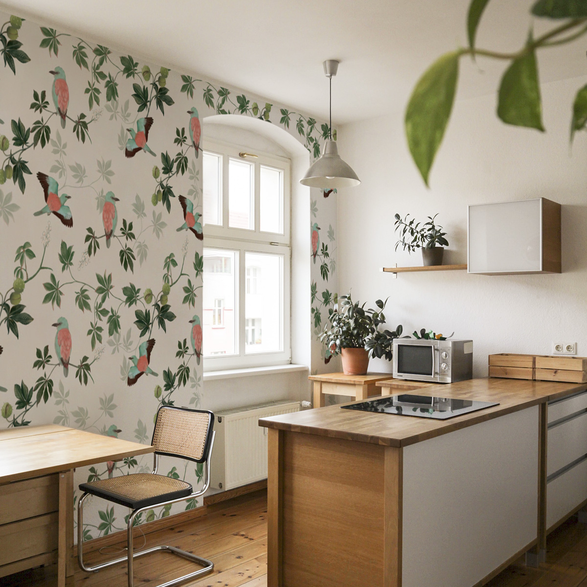 Panoramic wallpaper Motif oiseaux sous les marronniers - Collection Jessica LE DIVENAH - Acte-Deco