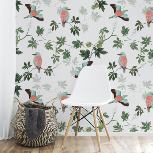 Panoramic wallpaper Motif oiseaux sous les marronniers - Collection Jessica LE DIVENAH - Acte-Deco