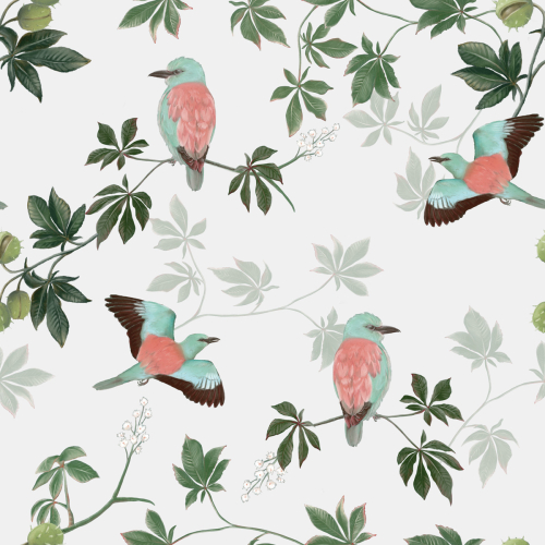 Panoramic wallpaper Motif oiseaux sous les marronniers - Collection Jessica LE DIVENAH - Acte-Deco