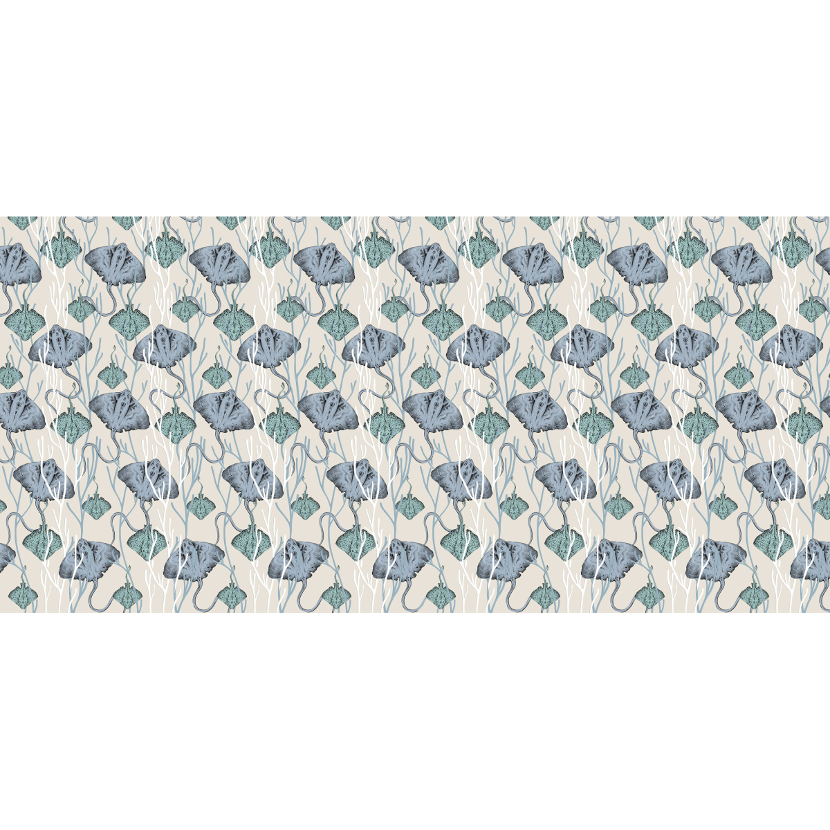 anoramic wallpaper with ray and coral patterns - Collection Alex & Marine - Acte-Deco