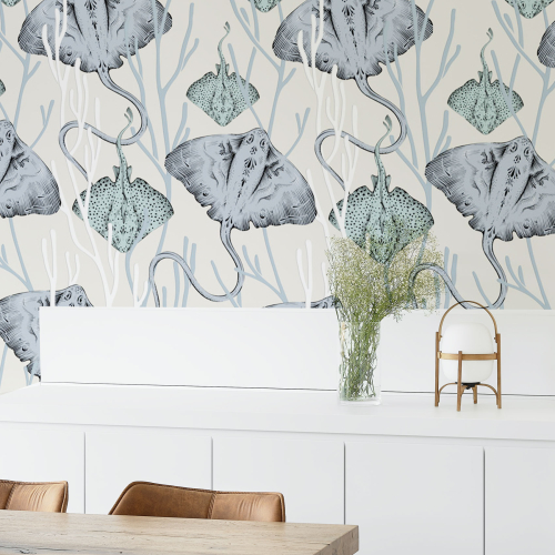 anoramic wallpaper with ray and coral patterns - Collection Alex & Marine - Acte-Deco