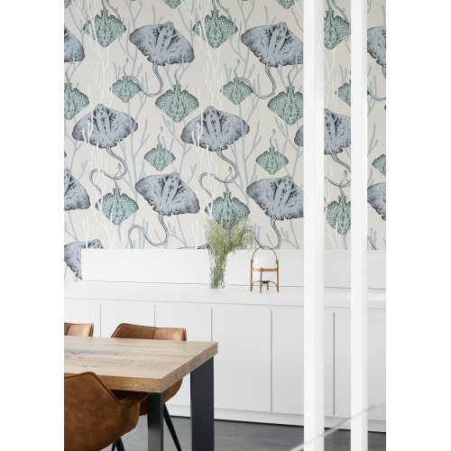 anoramic wallpaper with ray and coral patterns - Collection Alex & Marine - Acte-Deco