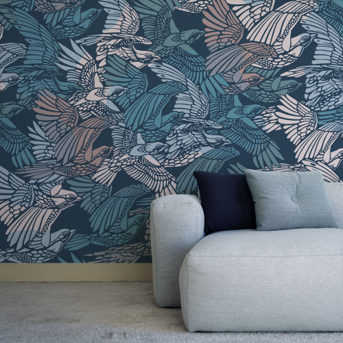 Panoramic wallpaper with a flock of birds - Collection Alex & Marine - Acte-Deco