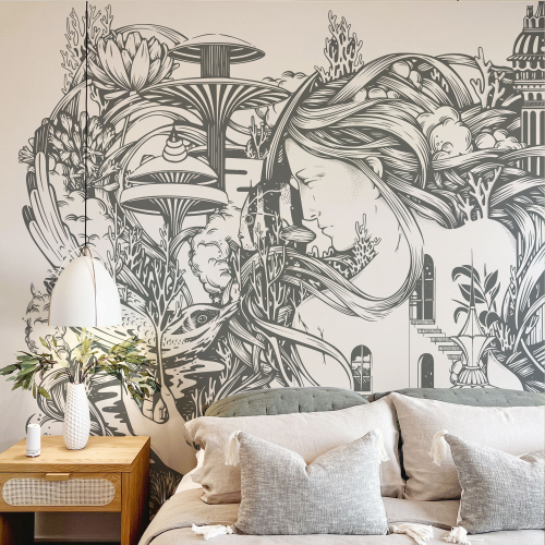 Panoramic wallpaper with graphic underwater worlds - Collection Alex & Marine - Acte-Deco