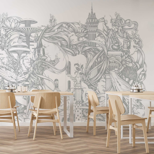 Panoramic wallpaper with graphic underwater worlds - Collection Alex & Marine - Acte-Deco