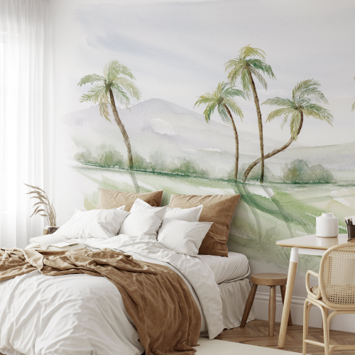 Panoramic palm landscape wallpaper - Collection Noëmie Krey - Acte-Deco