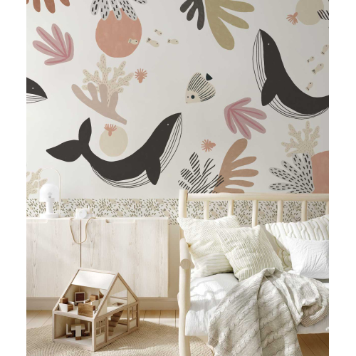 Panoramic whales wallpaper - Collection Zoé Jiquel - Acte-Deco