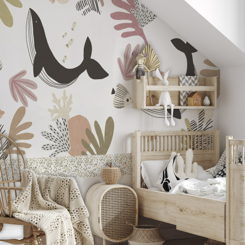 Panoramic whales wallpaper - Collection Zoé Jiquel - Acte-Deco