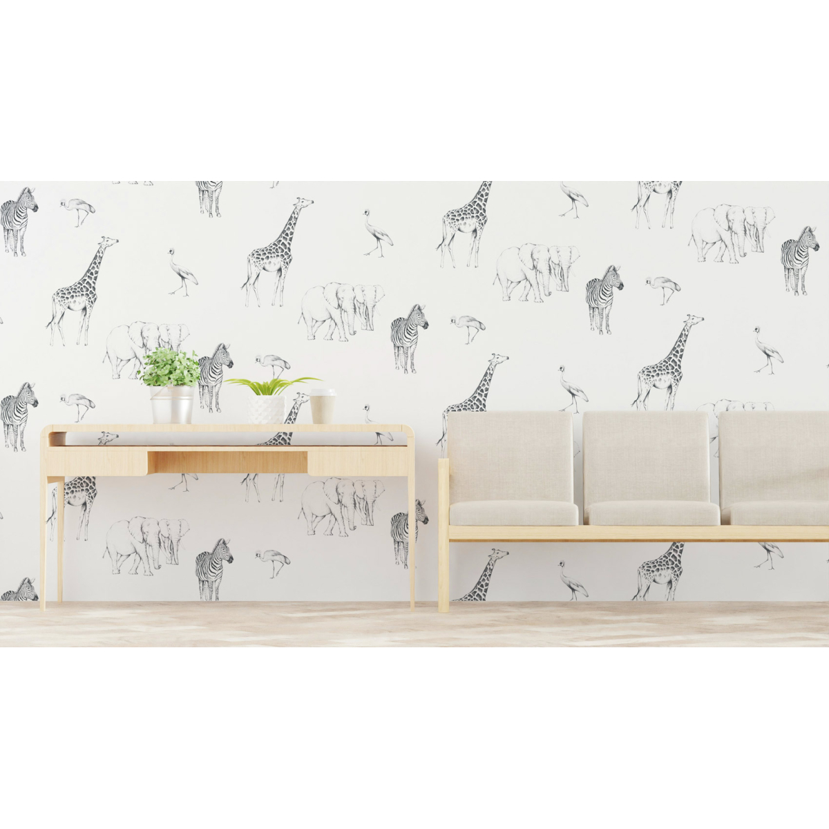 Papel pintado con motivos animales de la sabana - Colección Lulu au crayon - Francia Acte-Deco