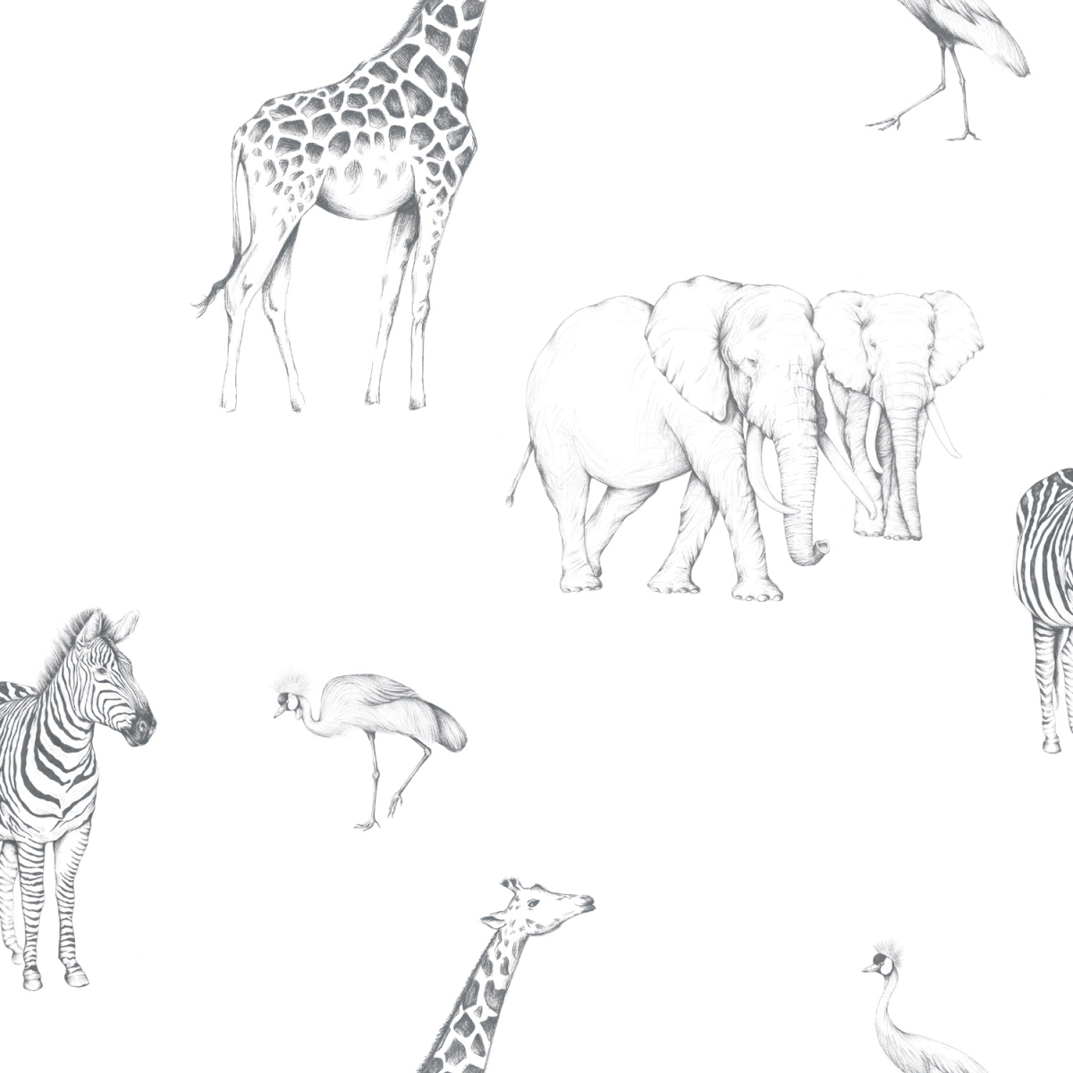 Animals of the savannah pattern wallpaper - Lulu au crayon collection - Acte-Deco