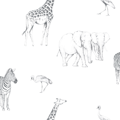 Papel pintado con motivos animales de la sabana - Colección Lulu au crayon - Francia Acte-Deco