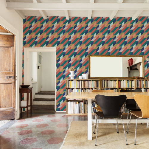 Panoramic wallpaper with linear geometric pattern - Collection Studio Cymé - Acte-Deco