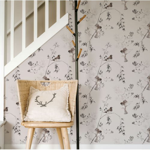 Panoramic wallpaper Japanese Sparrows - Jessica LE DIVENAH Collection - Acte-Deco