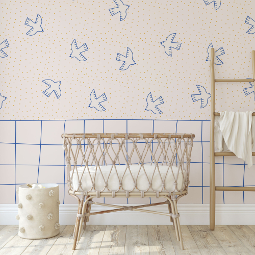 Panoramic wallpaper wainscoting with bird - Collection La Petite Emi - ACTE-DECO