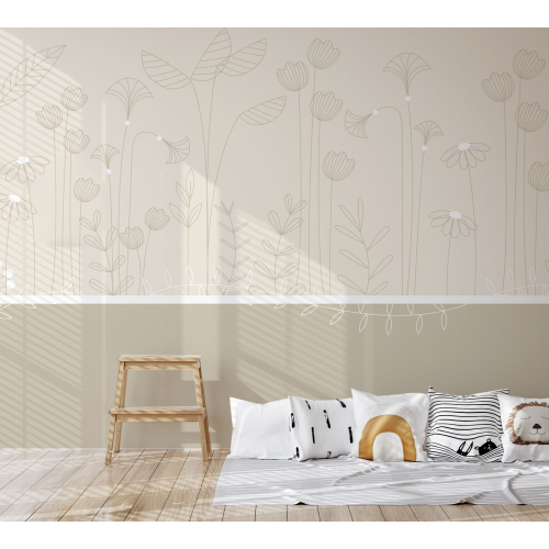 Panoramic wallpaper climbing flowers with wainscoting - Collection La Petite Emi - ACTE-DECO