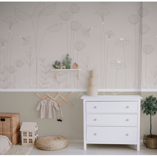 Panoramic wallpaper climbing flowers with wainscoting - Collection La Petite Emi - ACTE-DECO