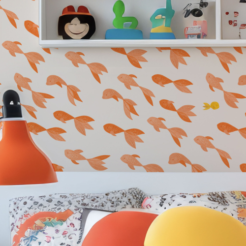 Panorama-Vliestapete mit goldenen Fischen - Kollektion Émilie GAUVRIT - Acte-Deco