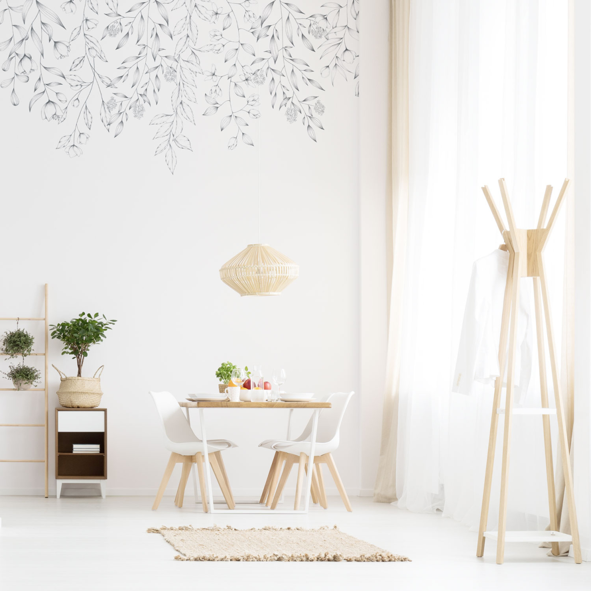 Panoramic wallpaper with hanging vegetation - Lulu au crayon collection - Acte-Deco