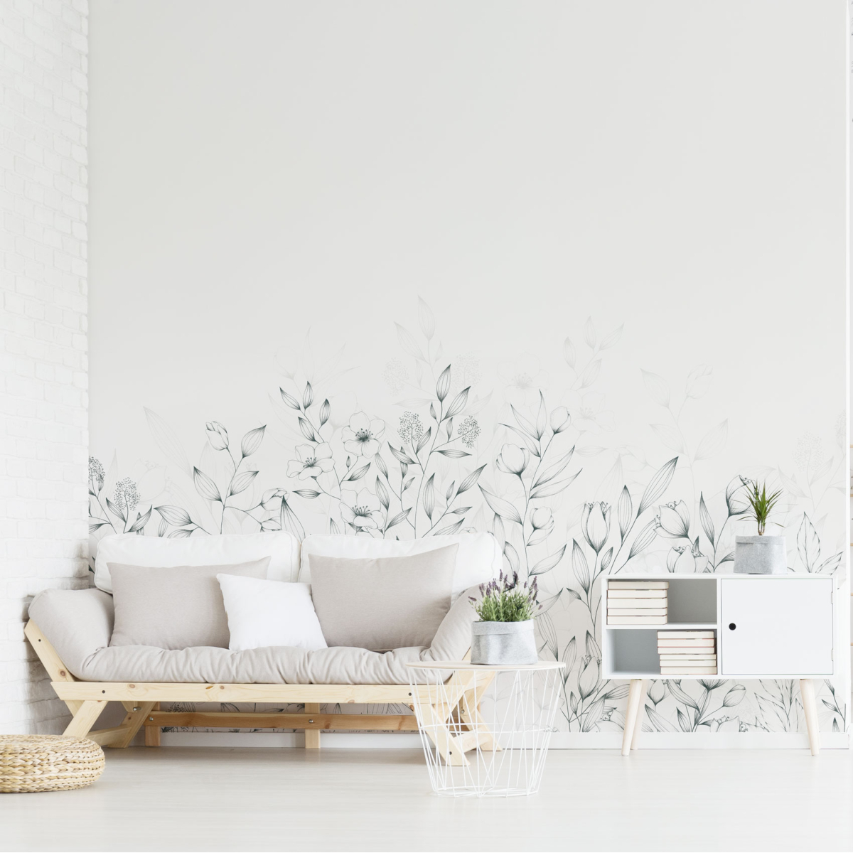 Panoramic wallpaper with a vegetal baseboard - Lulu au crayon collection - Acte-Deco