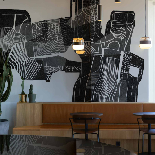 Panoramic graphic wallpaper with ink effect - Collection Nadia Barbotin - Acte-Deco