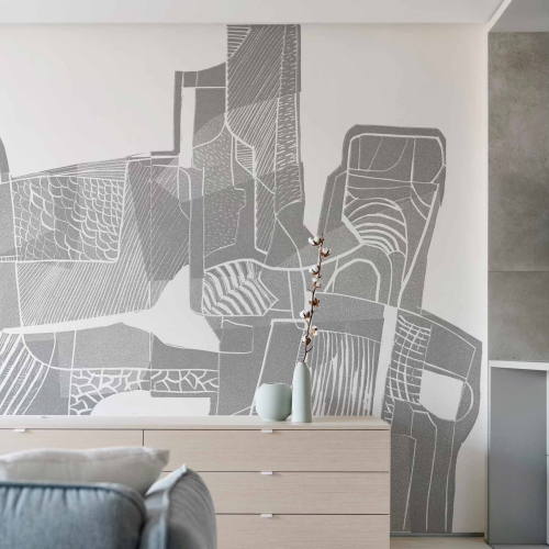 Panoramic graphic wallpaper with ink effect - Collection Nadia Barbotin - Acte-Deco