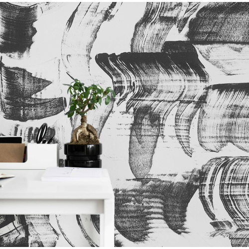 Panoramic abstract wallpaper with ink designs - Collection Nadia Barbotin - Acte-Deco